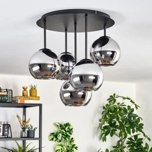 hofstein Koyoto Plafonnier, Boule lumineuse 45 cm Chrome, Fumé, 5 lumières* Lampes Modernes