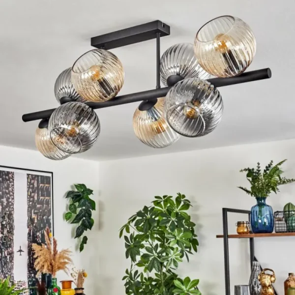 hofstein Koyoto Plafonnier, Boule lumineuse Ambre, Clair, Fumé, 8 lumières* Lampes Modernes