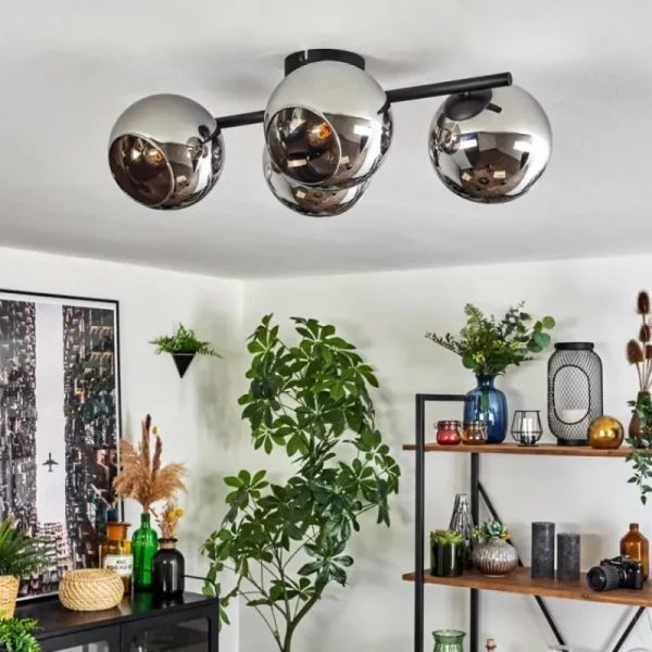 hofstein Koyoto Plafonnier, Boule lumineuse Chrome, Fumé, 4 lumières* Lampes Modernes