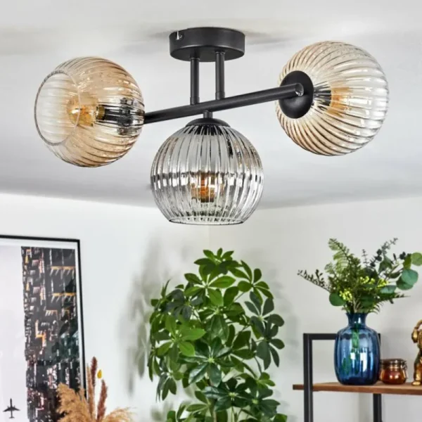 hofstein Koyoto Plafonnier, Boule lumineuse Ambre, Clair, Fumé, 3 lumières* Lampes Modernes