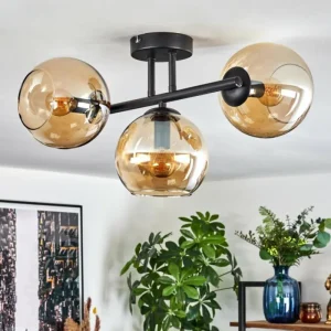 hofstein Koyoto Plafonnier, Boule lumineuse Ambre, 3 lumières* Lampes En Verre