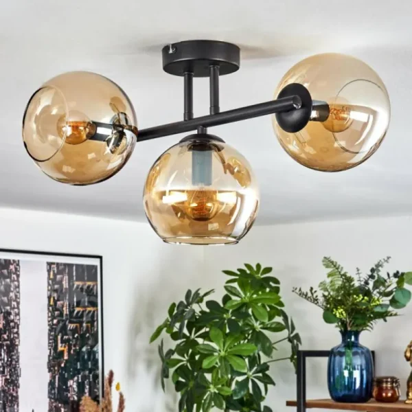 hofstein Koyoto Plafonnier, Boule lumineuse Ambre, 3 lumières* Lampes En Verre