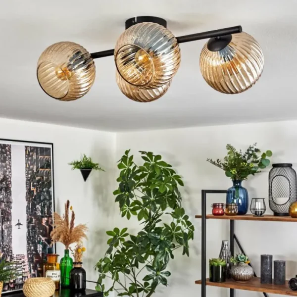hofstein Koyoto Plafonnier, Boule lumineuse Ambre, 4 lumières* Lampes Modernes