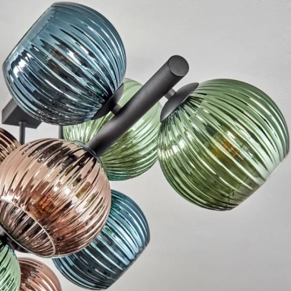 hofstein Koyoto Plafonnier, Boule lumineuse Bleu, Vert, Cuivré, 10 lumières* Lampes En Verre