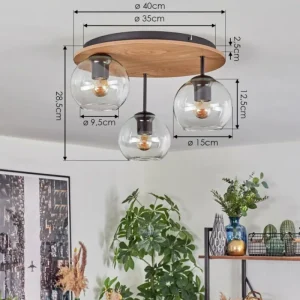 hofstein Koyoto Plafonnier, Boule lumineuse 40 cm Brun, Couleur bois, Noir, 3 lumières* Lampes Modernes