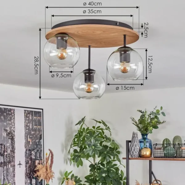 hofstein Koyoto Plafonnier, Boule lumineuse 40 cm Brun, Couleur bois, Noir, 3 lumières* Lampes Modernes