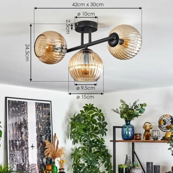 hofstein Koyoto Plafonnier, Boule lumineuse Ambre, 3 lumières* Lampes Modernes