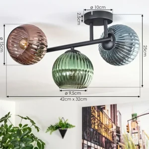hofstein Koyoto Plafonnier, Boule lumineuse Bleu, Vert, Cuivré, 3 lumières* Lampes Modernes
