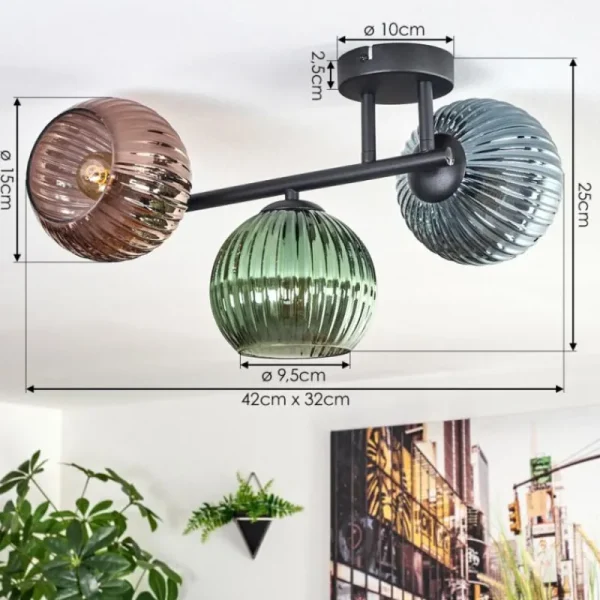hofstein Koyoto Plafonnier, Boule lumineuse Bleu, Vert, Cuivré, 3 lumières* Lampes Modernes