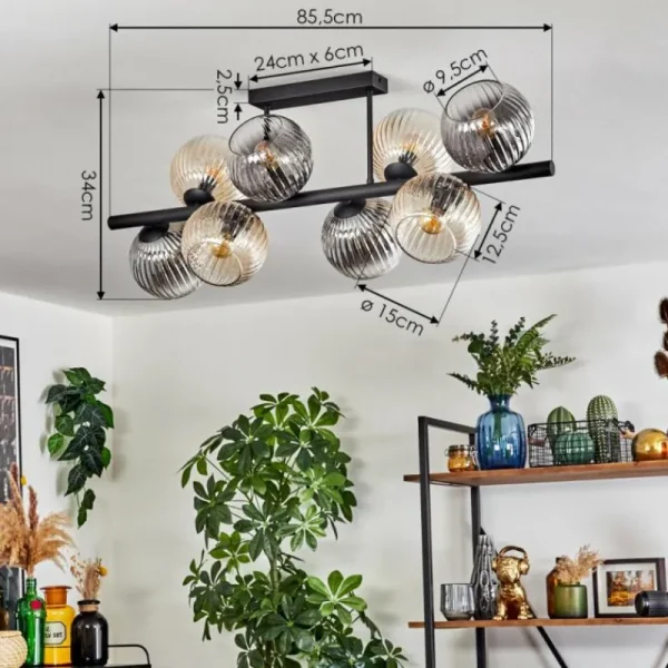 hofstein Koyoto Plafonnier, Boule lumineuse Ambre, Clair, Fumé, 8 lumières* Lampes Modernes
