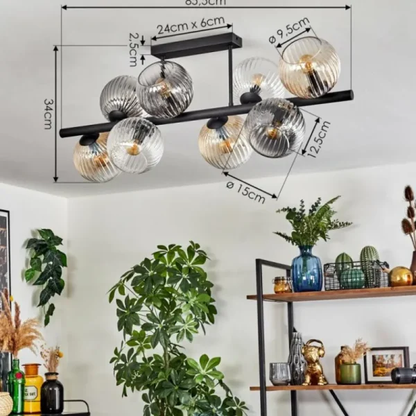 hofstein Koyoto Plafonnier, Boule lumineuse Ambre, Clair, Fumé, 8 lumières* Lampes Modernes