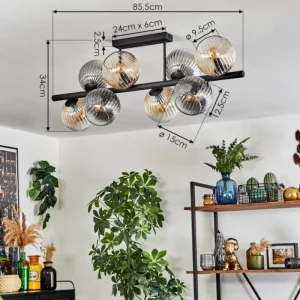 hofstein Koyoto Plafonnier, Boule lumineuse Ambre, Clair, Fumé, 8 lumières* Lampes Modernes