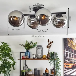 hofstein Koyoto Plafonnier, Boule lumineuse Chrome, Fumé, 4 lumières* Lampes Modernes