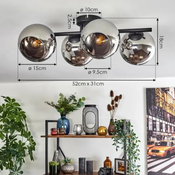 hofstein Koyoto Plafonnier, Boule lumineuse Chrome, Fumé, 4 lumières* Lampes Modernes