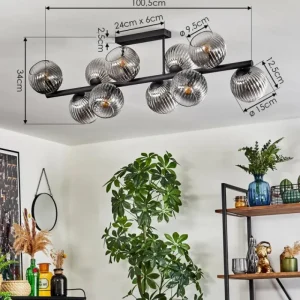 hofstein Koyoto Plafonnier, Boule lumineuse Clair, Fumé, 10 lumières* Lampes Modernes