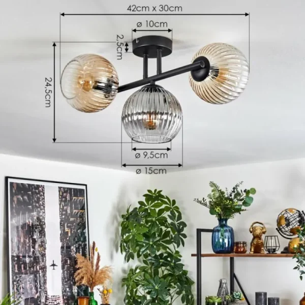 hofstein Koyoto Plafonnier, Boule lumineuse Ambre, Clair, Fumé, 3 lumières* Lampes Modernes