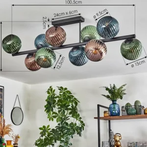 hofstein Koyoto Plafonnier, Boule lumineuse Bleu, Vert, Cuivré, 10 lumières* Lampes En Verre