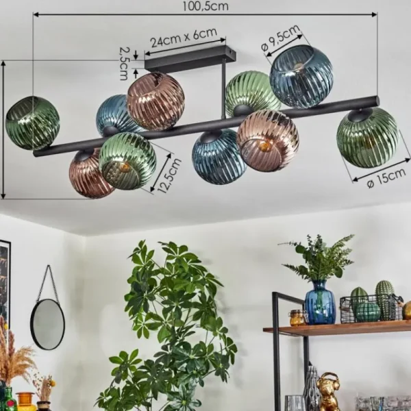 hofstein Koyoto Plafonnier, Boule lumineuse Bleu, Vert, Cuivré, 10 lumières* Lampes En Verre