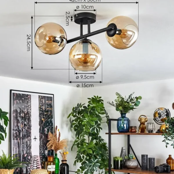 hofstein Koyoto Plafonnier, Boule lumineuse Ambre, 3 lumières* Lampes En Verre
