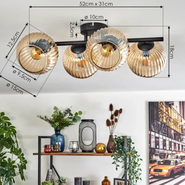 hofstein Koyoto Plafonnier, Boule lumineuse Ambre, 4 lumières* Lampes Modernes