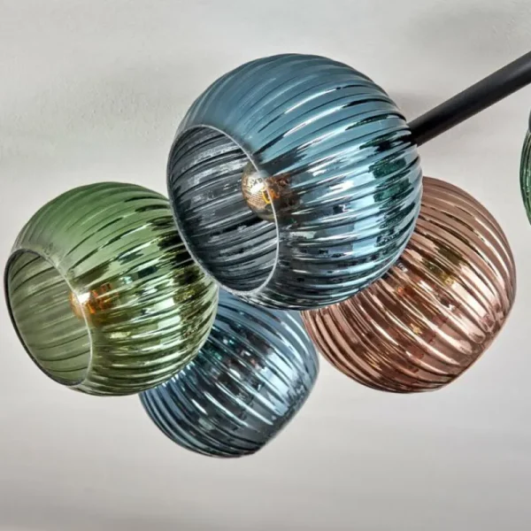 hofstein Koyoto Plafonnier, Boule lumineuse Bleu, Vert, Cuivré, 5 lumières* Lampes Modernes