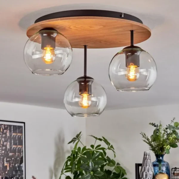 hofstein Koyoto Plafonnier, Boule lumineuse 40 cm Brun, Couleur bois, Noir, 3 lumières* Lampes Modernes
