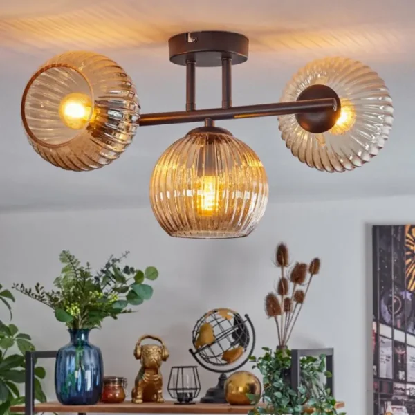 hofstein Koyoto Plafonnier, Boule lumineuse Ambre, 3 lumières* Lampes Modernes