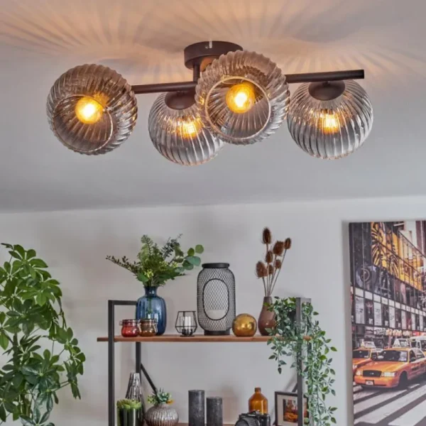hofstein Koyoto Plafonnier, Boule lumineuse Clair, Fumé, 4 lumières* Lampes Modernes