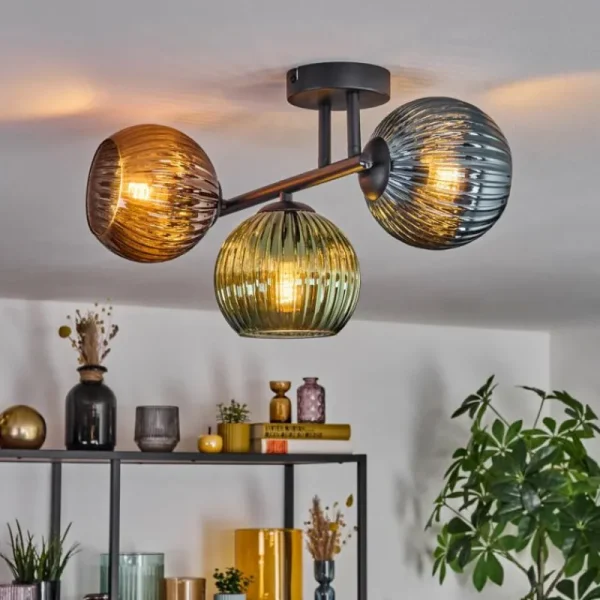 hofstein Koyoto Plafonnier, Boule lumineuse Bleu, Vert, Cuivré, 3 lumières* Lampes Modernes