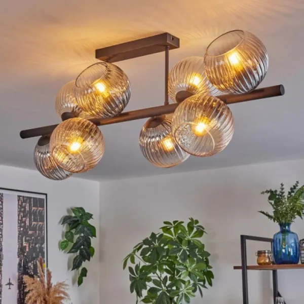 hofstein Koyoto Plafonnier, Boule lumineuse Ambre, Clair, Fumé, 8 lumières* Lampes Modernes
