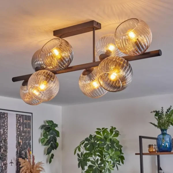 hofstein Koyoto Plafonnier, Boule lumineuse Ambre, Clair, Fumé, 8 lumières* Lampes Modernes