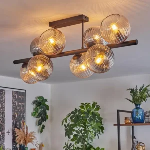 hofstein Koyoto Plafonnier, Boule lumineuse Ambre, Clair, Fumé, 8 lumières* Lampes Modernes