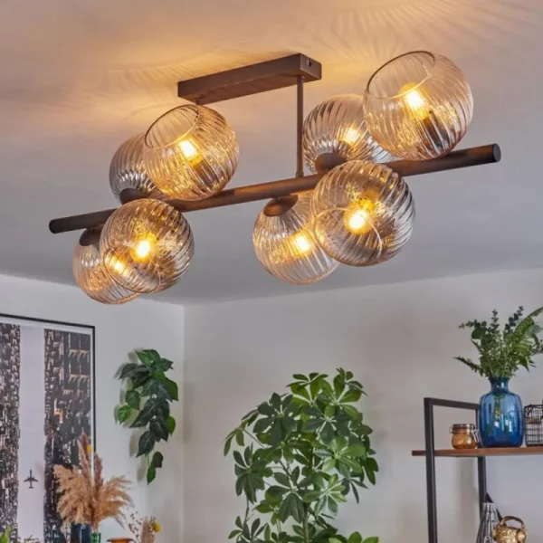 hofstein Koyoto Plafonnier, Boule lumineuse Ambre, Clair, Fumé, 8 lumières* Lampes Modernes