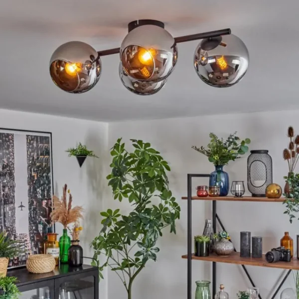 hofstein Koyoto Plafonnier, Boule lumineuse Chrome, Fumé, 4 lumières* Lampes Modernes