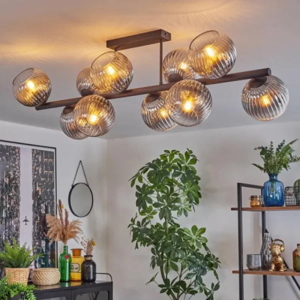 hofstein Koyoto Plafonnier, Boule lumineuse Clair, Fumé, 10 lumières* Lampes Modernes