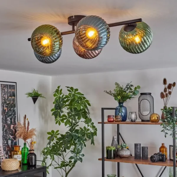 hofstein Koyoto Plafonnier, Boule lumineuse Bleu, Vert, Cuivré, 5 lumières* Lampes Modernes