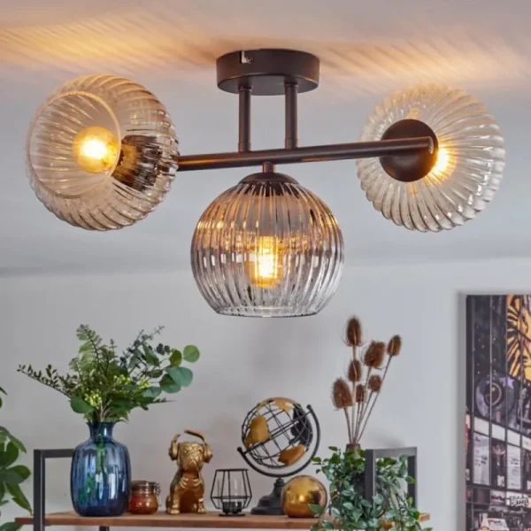 hofstein Koyoto Plafonnier, Boule lumineuse Ambre, Clair, Fumé, 3 lumières* Lampes Modernes