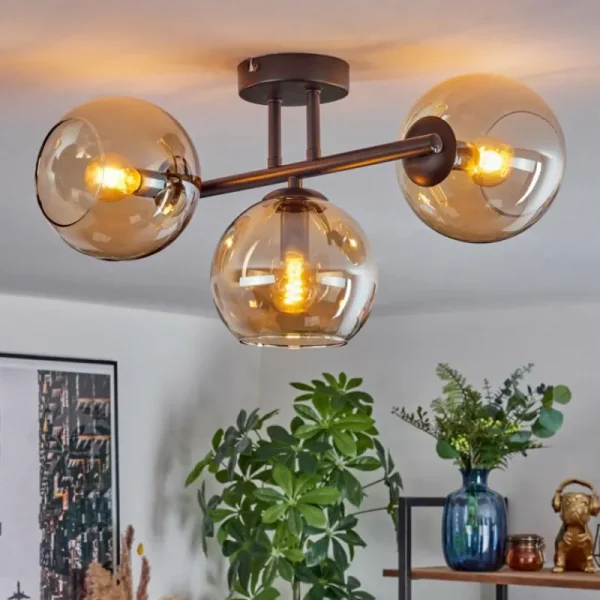 hofstein Koyoto Plafonnier, Boule lumineuse Ambre, 3 lumières* Lampes En Verre