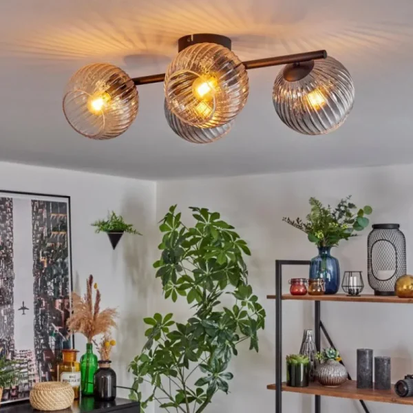 hofstein Koyoto Plafonnier, Boule lumineuse Ambre, 4 lumières* Lampes Modernes