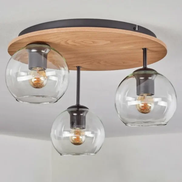 hofstein Koyoto Plafonnier, Boule lumineuse 40 cm Brun, Couleur bois, Noir, 3 lumières* Lampes Modernes