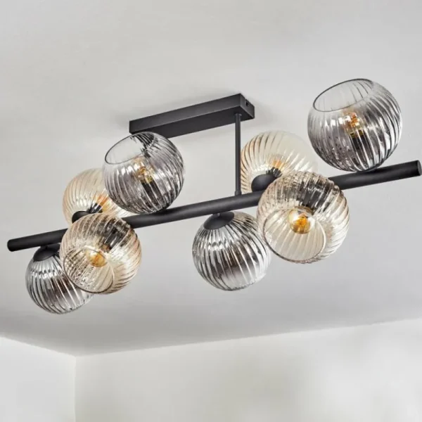 hofstein Koyoto Plafonnier, Boule lumineuse Ambre, Clair, Fumé, 8 lumières* Lampes Modernes