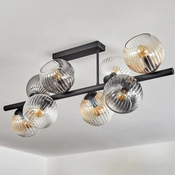 hofstein Koyoto Plafonnier, Boule lumineuse Ambre, Clair, Fumé, 8 lumières* Lampes Modernes