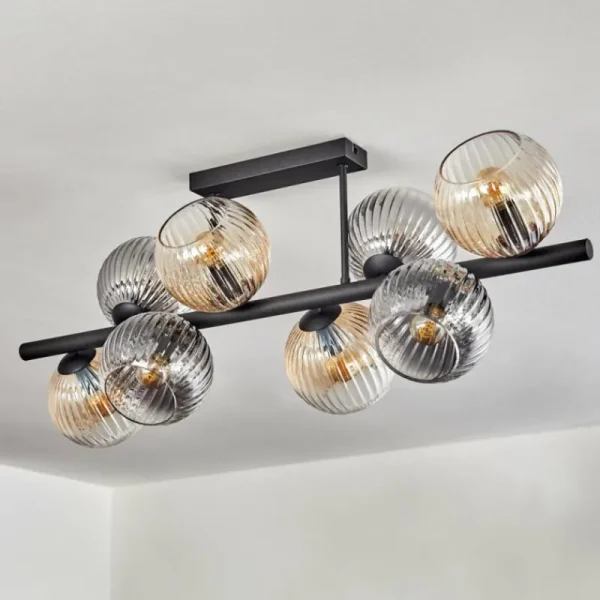 hofstein Koyoto Plafonnier, Boule lumineuse Ambre, Clair, Fumé, 8 lumières* Lampes Modernes