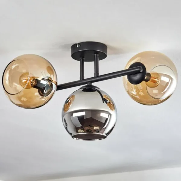 hofstein Koyoto Plafonnier, Boule lumineuse Ambre, Chrome, Fumé, 3 lumières* Lampes Modernes