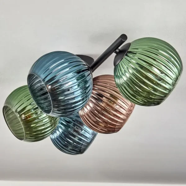 hofstein Koyoto Plafonnier, Boule lumineuse Bleu, Vert, Cuivré, 5 lumières* Lampes Modernes