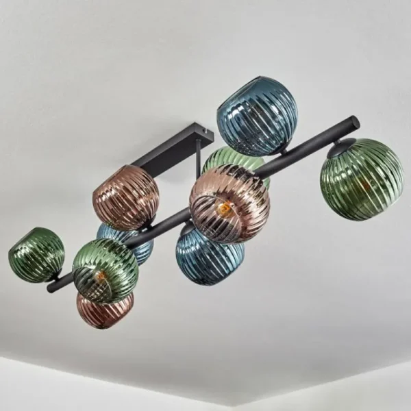 hofstein Koyoto Plafonnier, Boule lumineuse Bleu, Vert, Cuivré, 10 lumières* Lampes En Verre