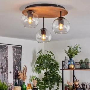 hofstein Koyoto Plafonnier, Boule lumineuse 40 cm Brun, Couleur bois, Noir, 3 lumières* Lampes Modernes