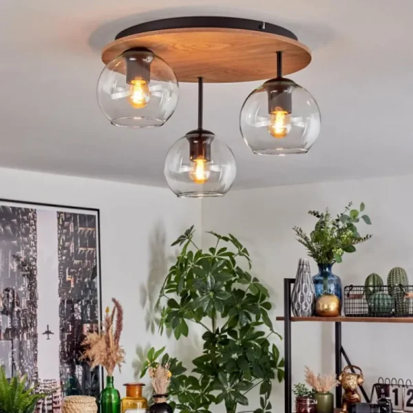 hofstein Koyoto Plafonnier, Boule lumineuse 40 cm Brun, Couleur bois, Noir, 3 lumières* Lampes Modernes