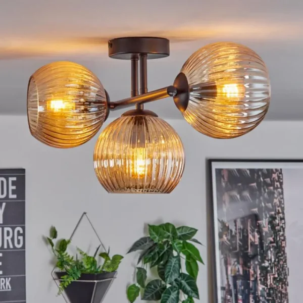hofstein Koyoto Plafonnier, Boule lumineuse Ambre, 3 lumières* Lampes Modernes