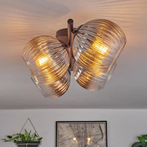 hofstein Koyoto Plafonnier, Boule lumineuse Clair, Fumé, 4 lumières* Lampes Modernes